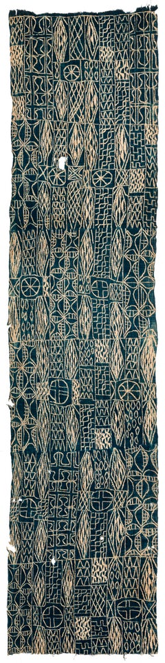 Vintage West African Indigo Dyed Geometric Textile Wall Hanging from Cameroon