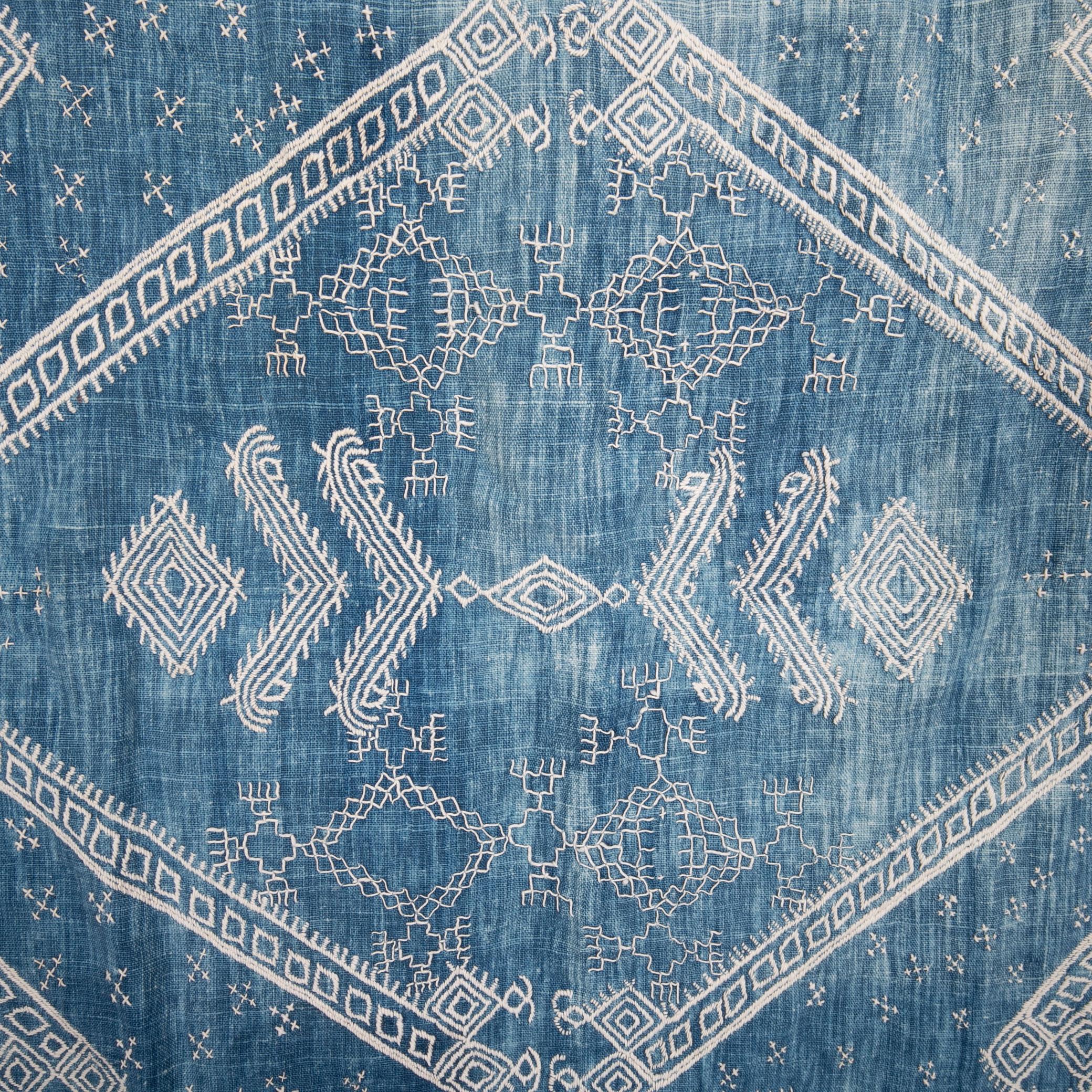 Antique Indigo Embroidered Shawl from Gujarat, India, Early 20th Century 4