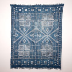 Antique Indigo Embroidered Shawl from Gujarat, India, Early 20th Century