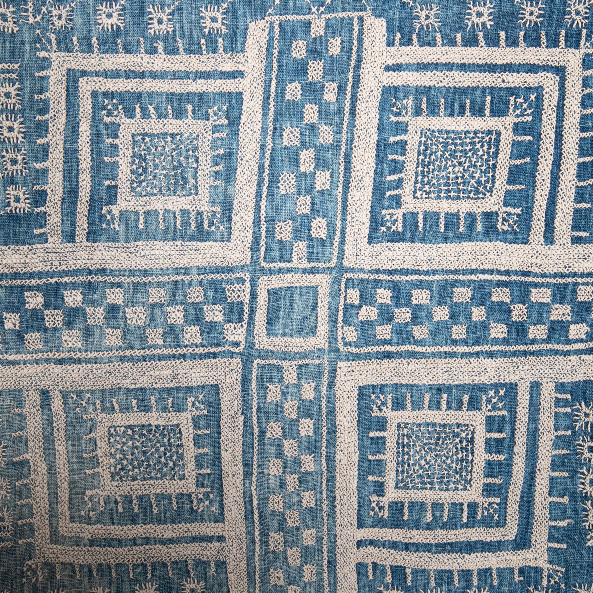 Antique Indigo Embroidered Shawl from Gujarat, India, Early 20th Century 3