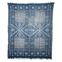 Antique Indigo Embroidered Shawl from Gujarat, India, Early 20th Century
