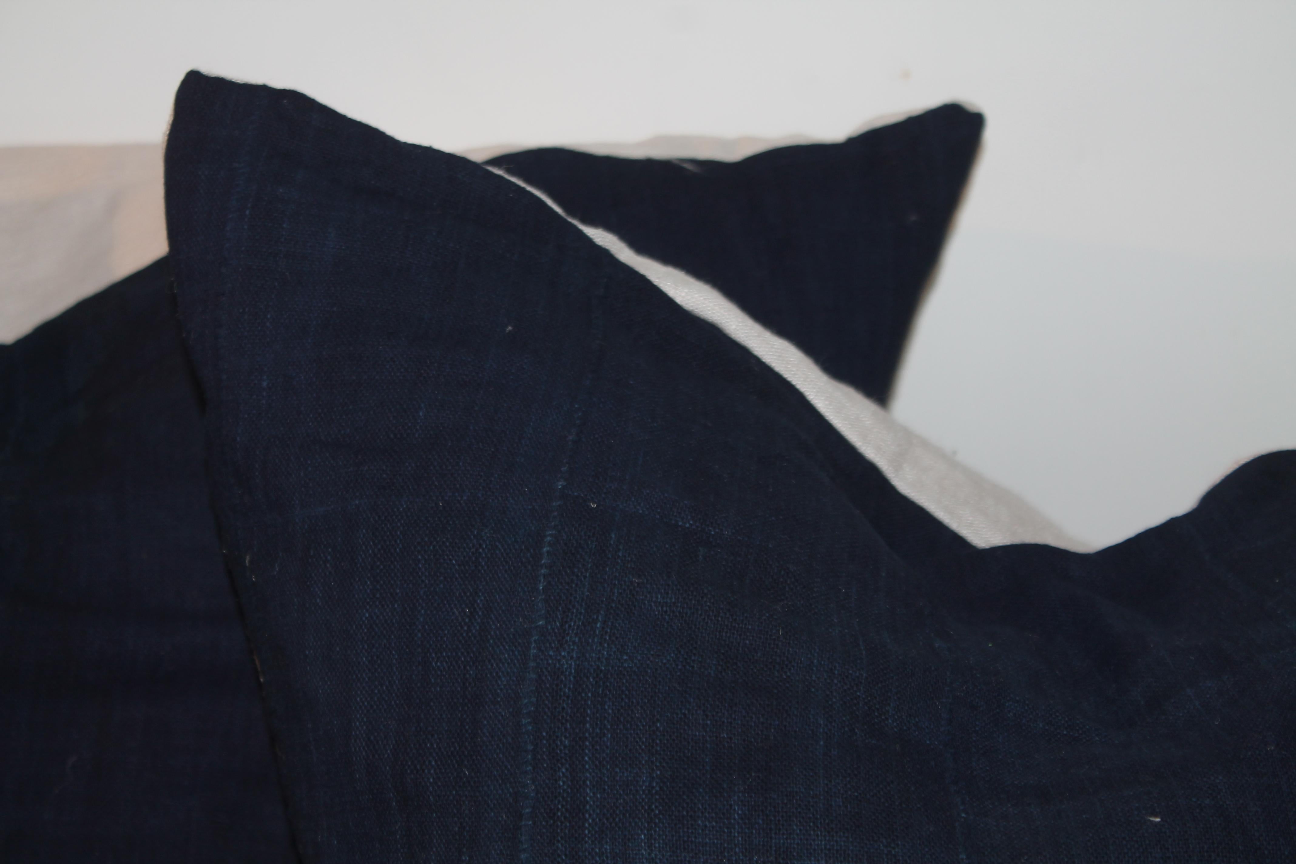 Adirondack Antique Indigo Linen Pillows-Pair For Sale