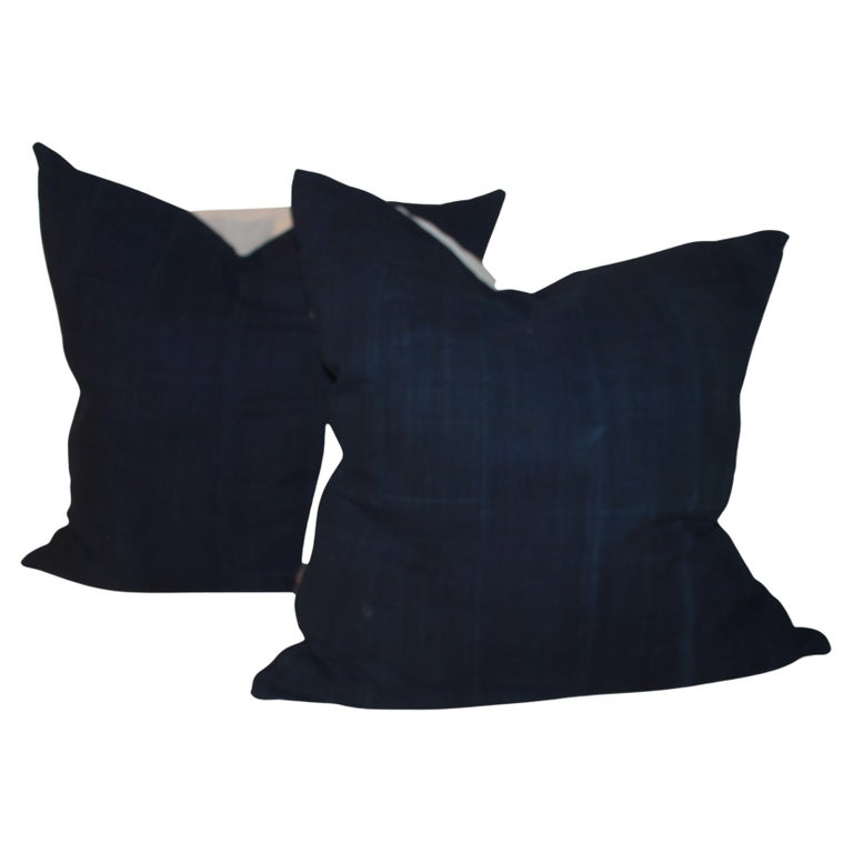 Antique Indigo Linen PillowsPair For Sale at 1stDibs