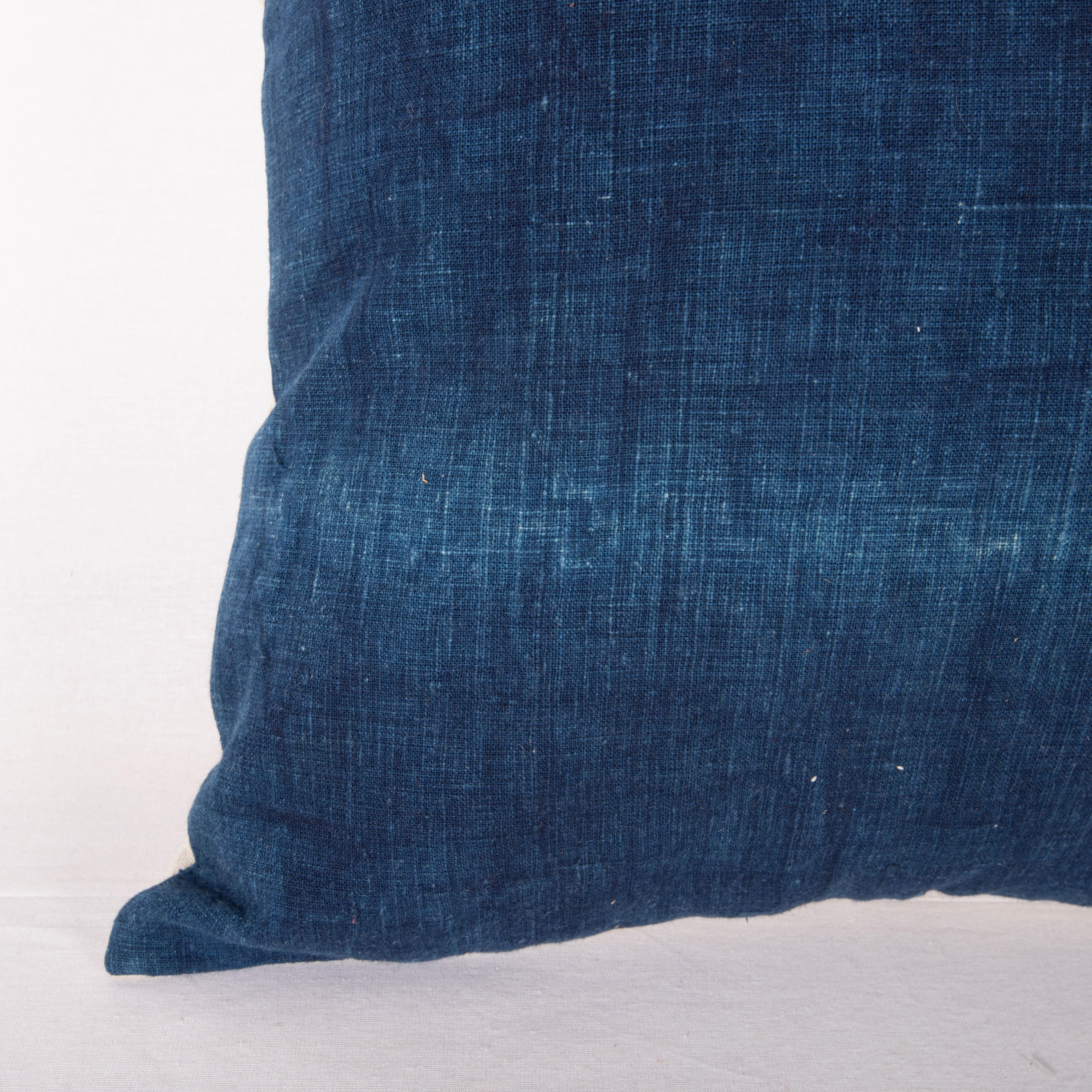 Hand-Woven Antique Indigo Pillow Cover Made from a Quilt Top, Early 20th C. Turkey For Sale