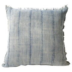 Retro Indigo Stripe African Mud-cloth Pillow with Original Fringe