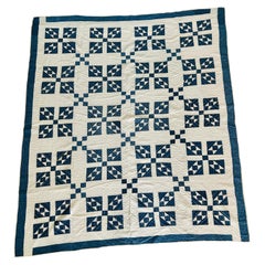 Antique Indigo & White Coronation Quilt, Circa 1875