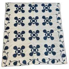 Antique Indigo & White Hickory Leaf Appliqué Quilt, c. 1885–1895