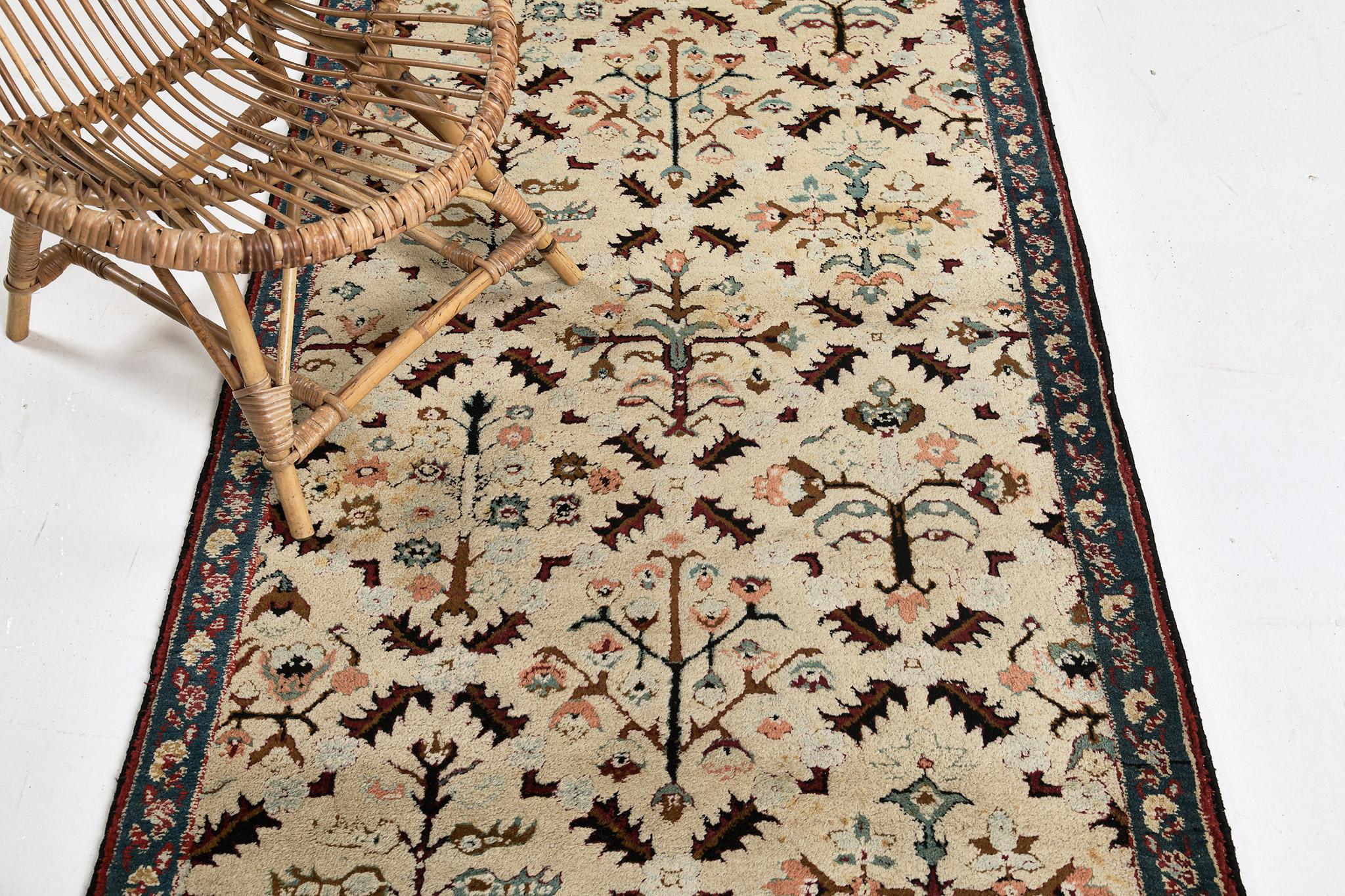 Hand-Knotted Antique Indo Agra Runner For Sale