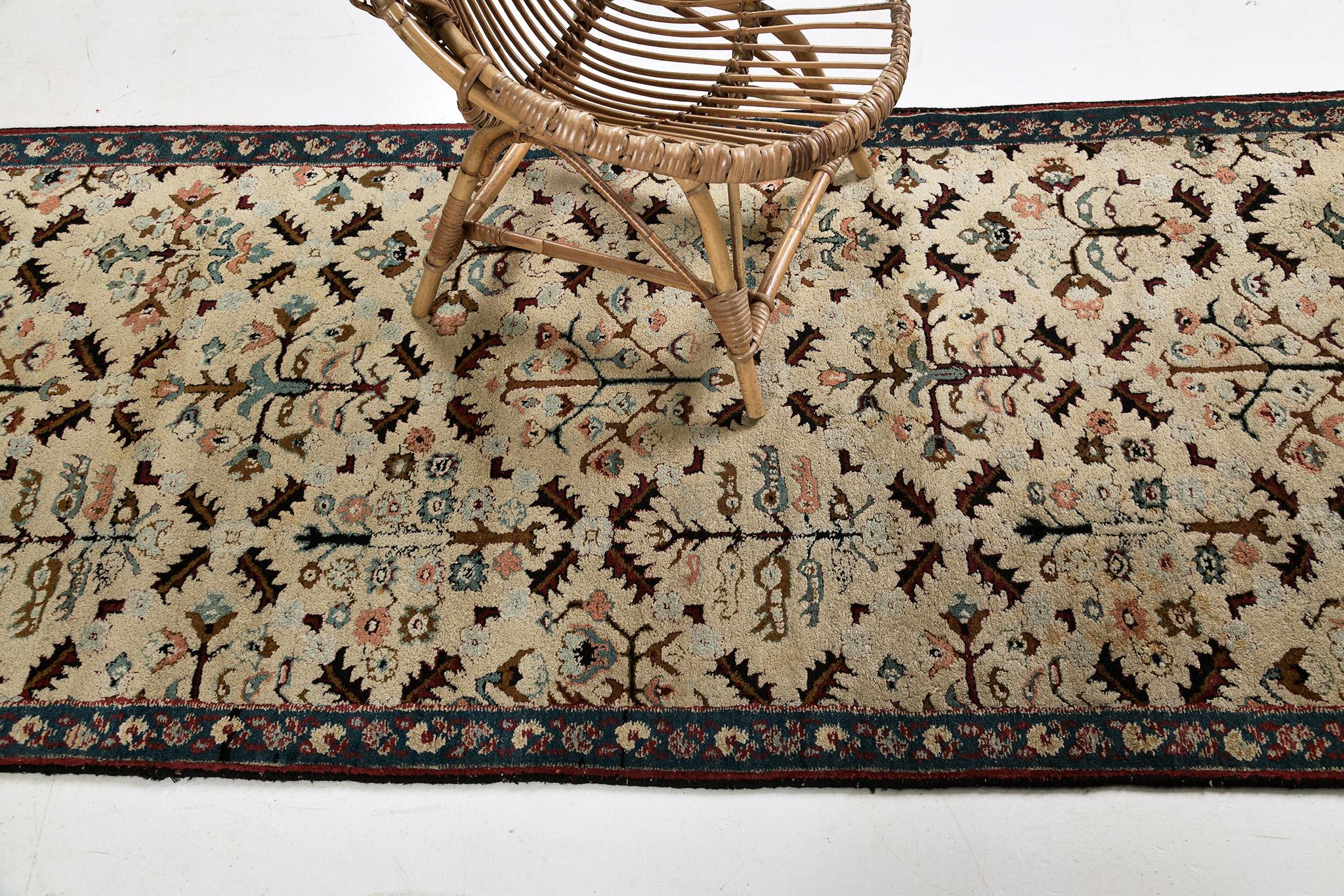 Wool Antique Indo Agra Runner For Sale