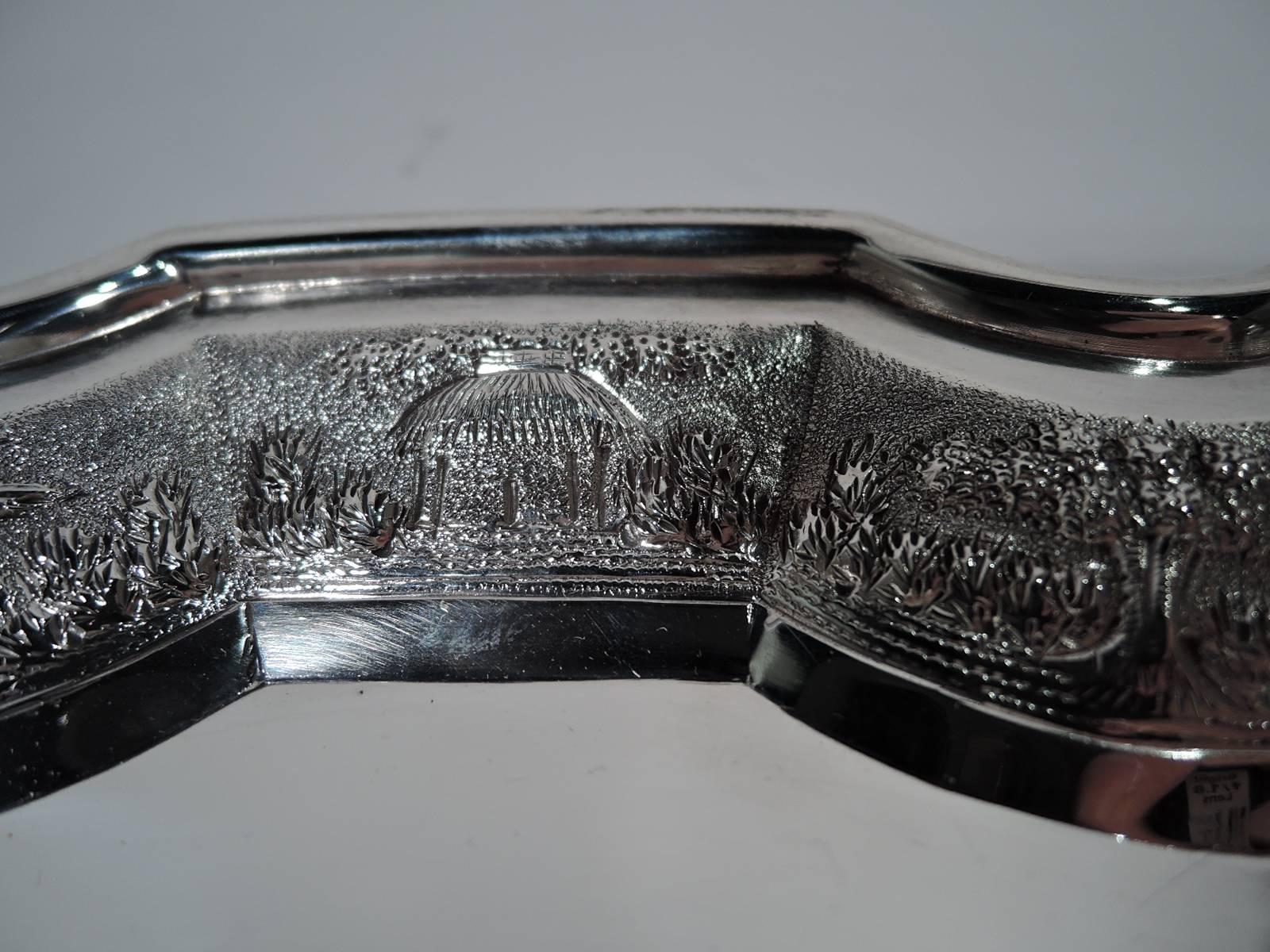 Chinese Export Antique Indo-Chinese Silver Tray with Exotic Ornament
