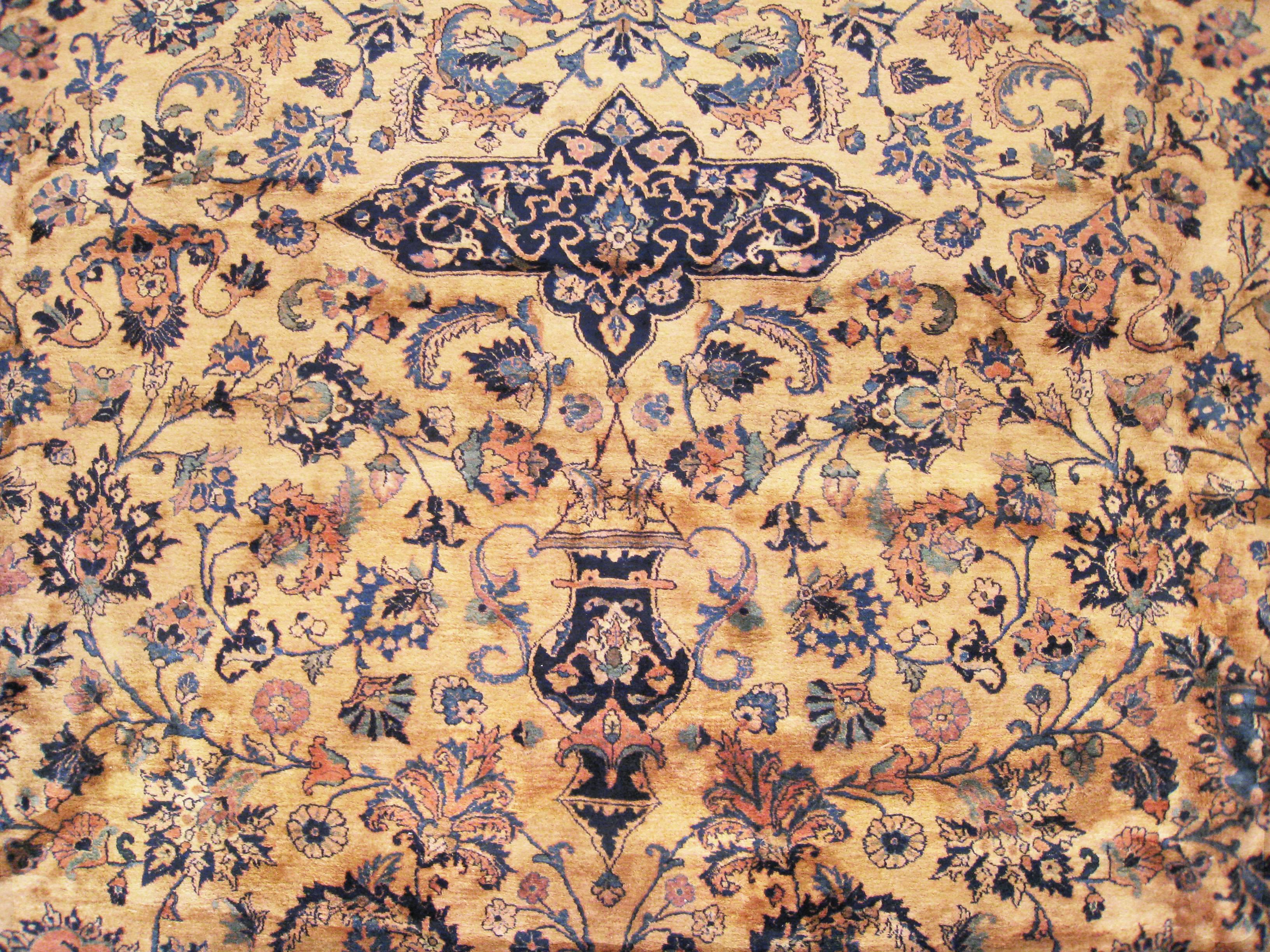 Hand-Knotted Antique Indian Oriental Rug w/ Persian Kashan Design, w/ Medallion & Soft Colors For Sale