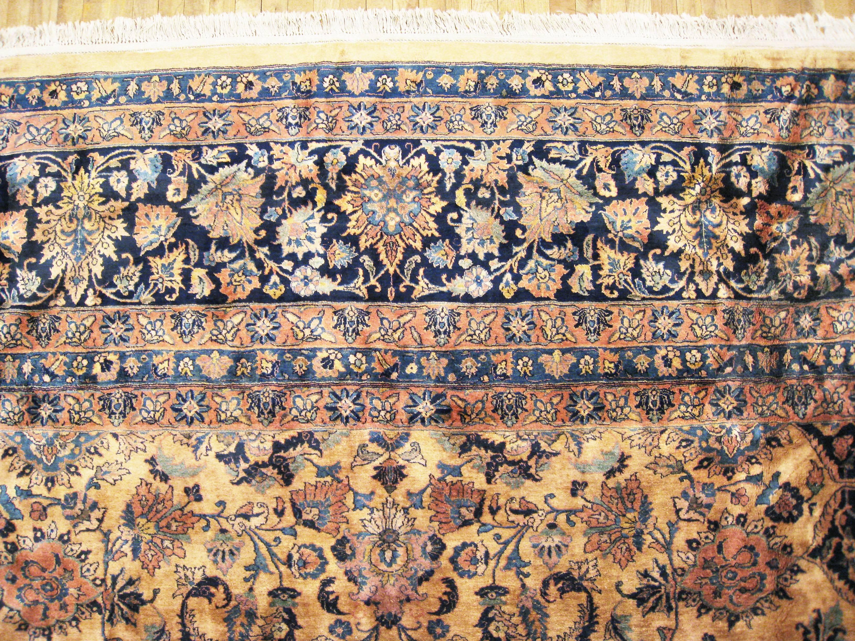 Early 20th Century Antique Indian Oriental Rug w/ Persian Kashan Design, w/ Medallion & Soft Colors For Sale