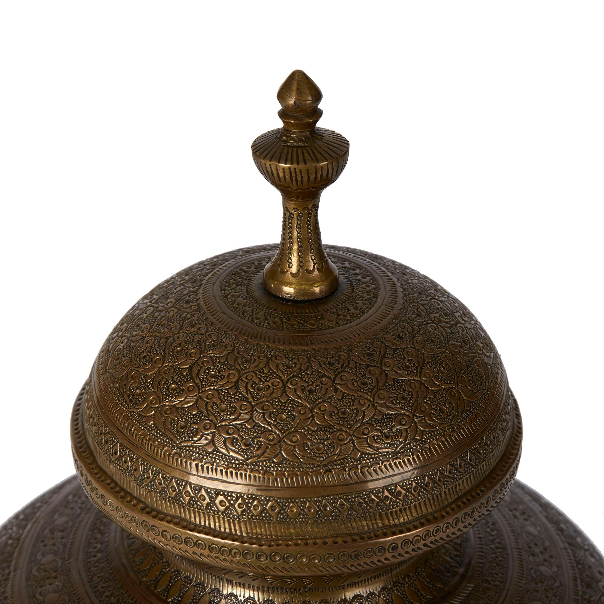 Antique Indo Persian Bronze Lidded Pedestal Vase, 19th Century 5