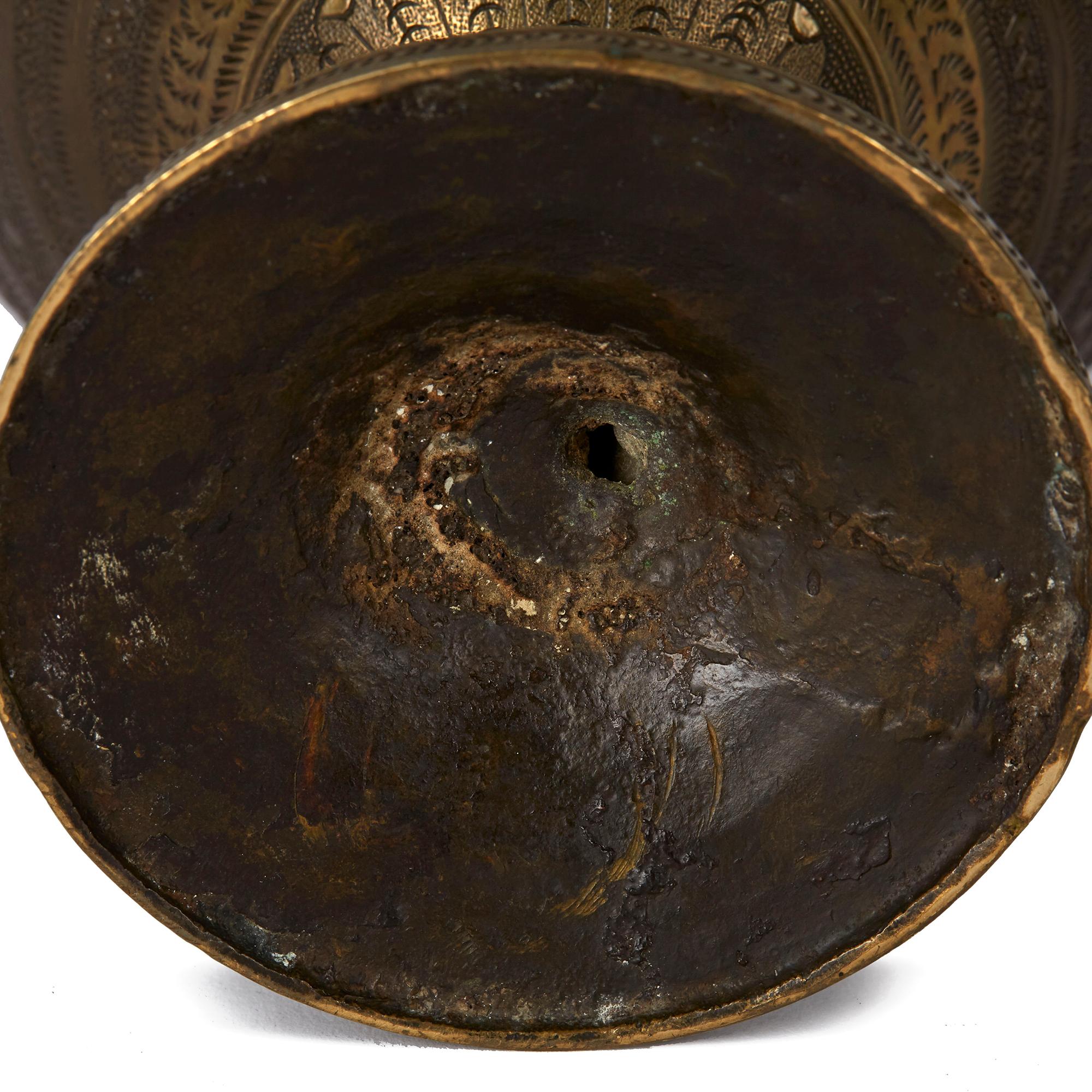 Antique Indo Persian Bronze Lidded Pedestal Vase, 19th Century 6