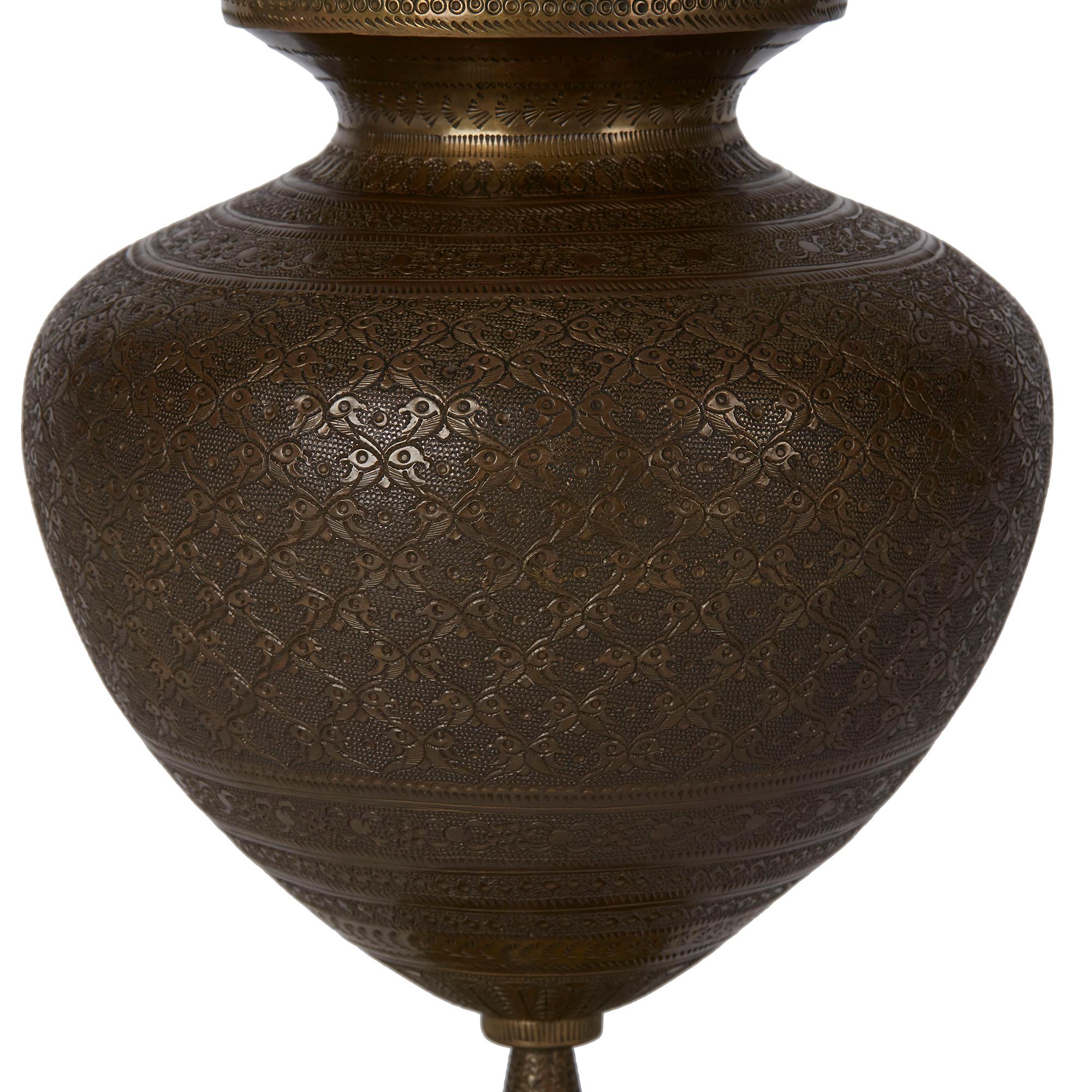 Antique Indo Persian Bronze Lidded Pedestal Vase, 19th Century 1