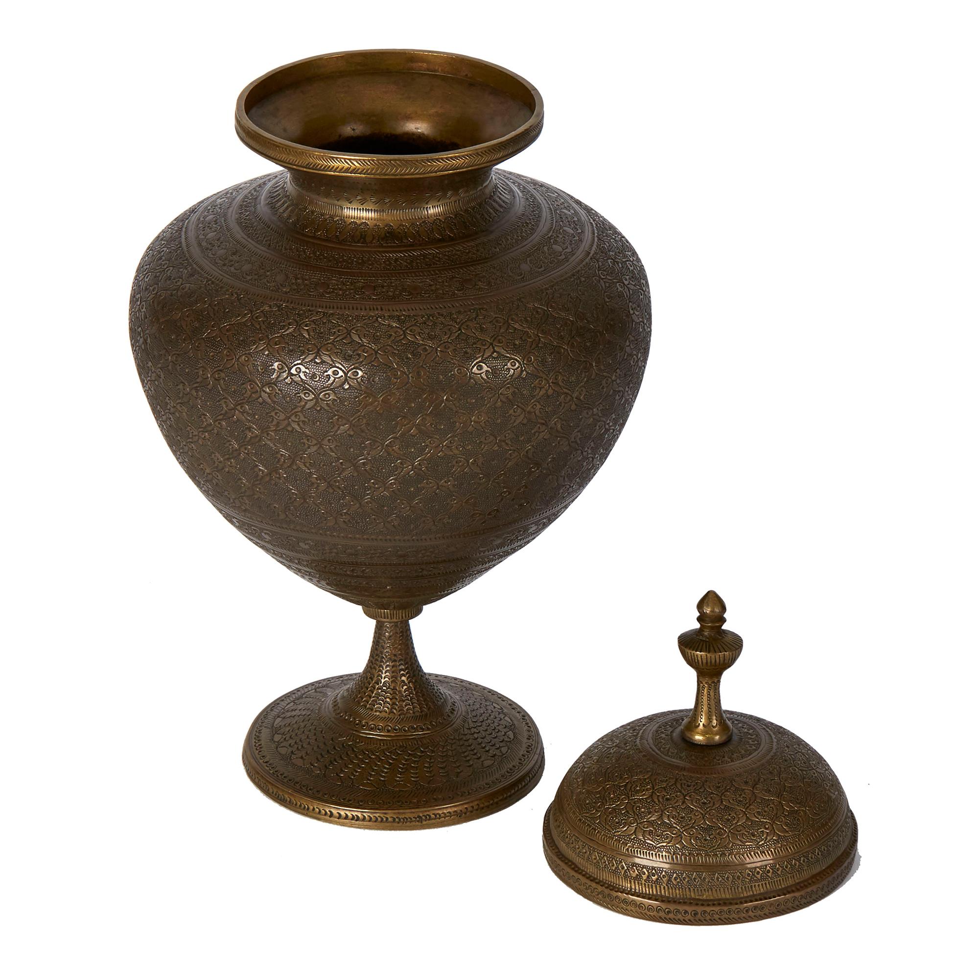 Antique Indo Persian Bronze Lidded Pedestal Vase, 19th Century 2