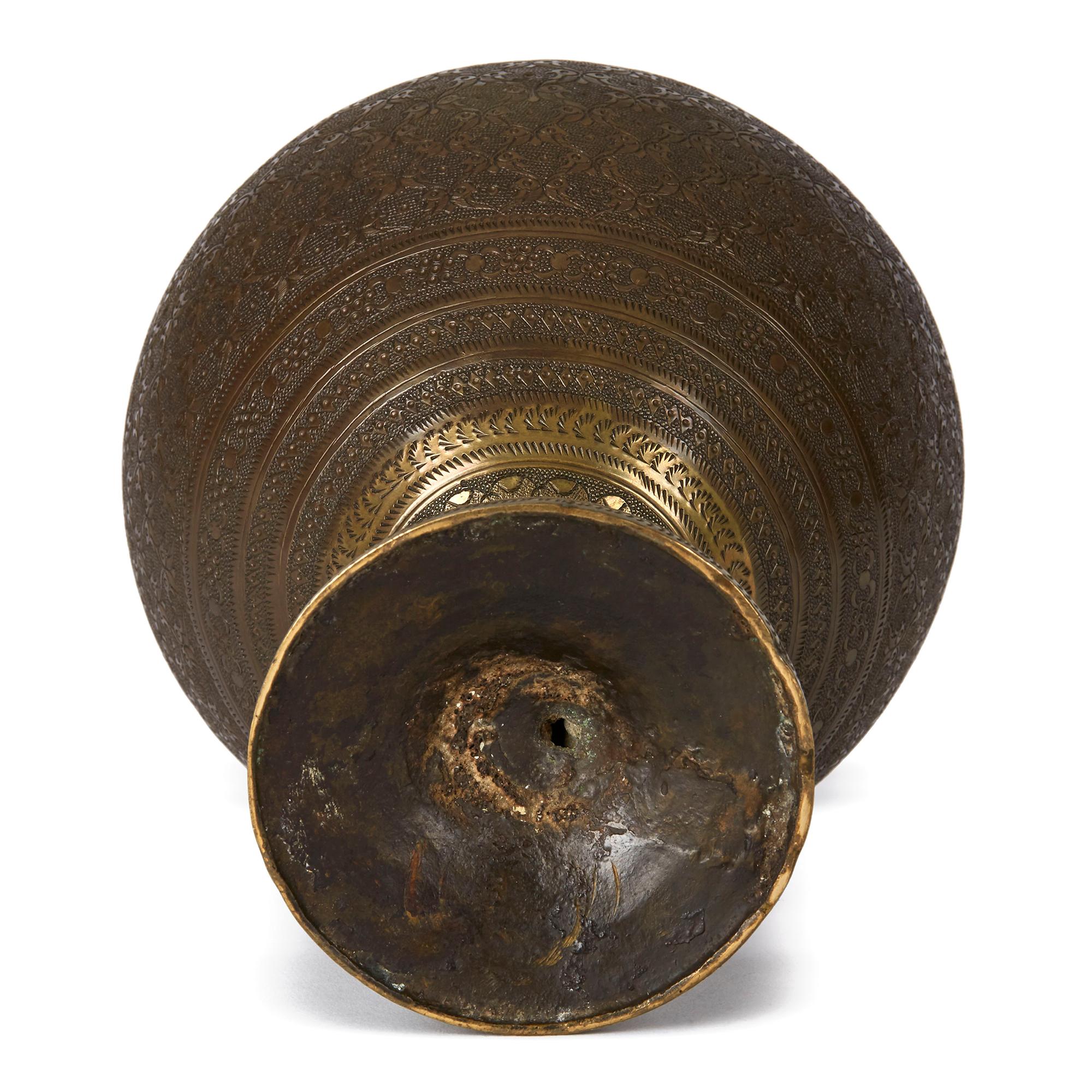 Antique Indo Persian Bronze Lidded Pedestal Vase, 19th Century 4