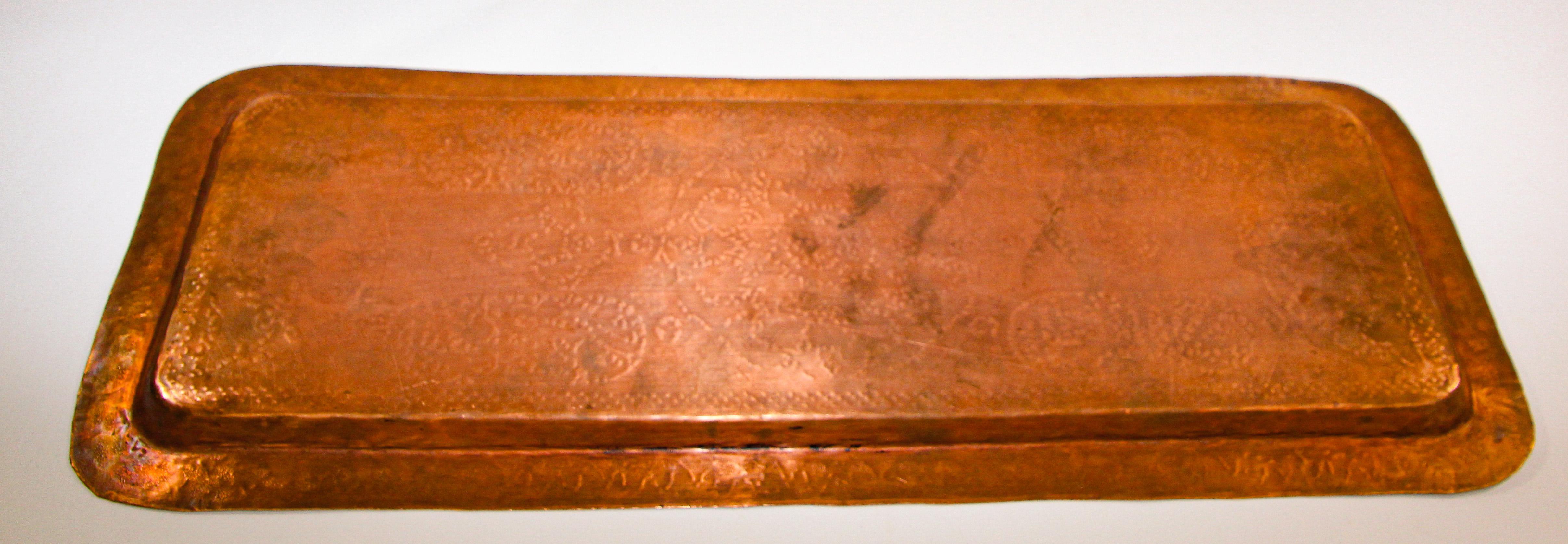 Polished Antique Indo Persian Copper Charger Serving Tray For Sale