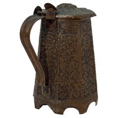 19th Century Antique Indo-Persian Copper Teapot with Floral Design