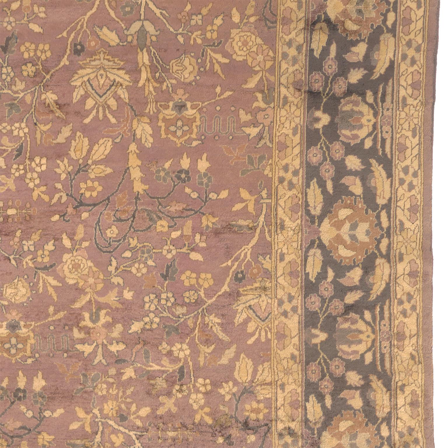 Hand-Woven Antique Indo-Persian Mauve Rug For Sale