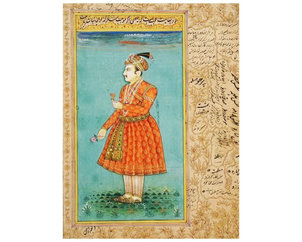 Unknown Antique Indo Persian Mughal Painting W Manuscript For Sale