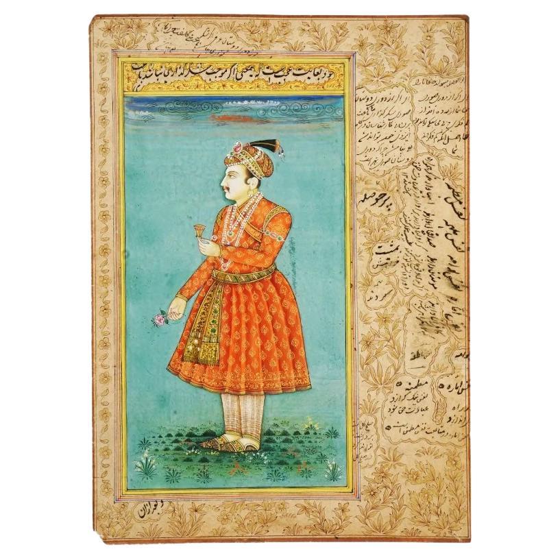 Antique Indo Persian Mughal Painting W Manuscript For Sale