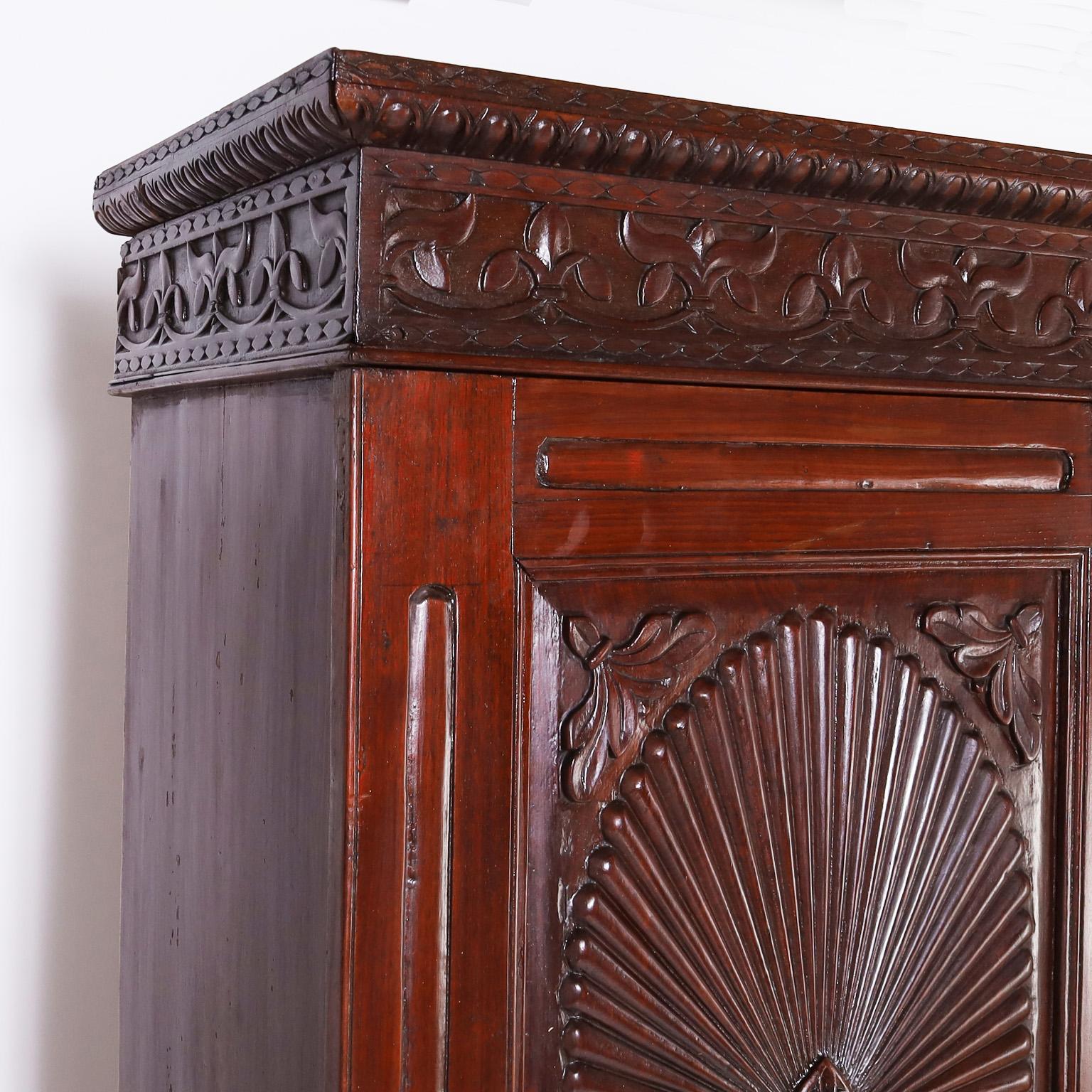 Indian Antique Indo Portuguese Carved Teakwood Cabinet