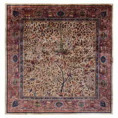 Tapis carré indo-Tabriz ancien avec photos et motifs floraux