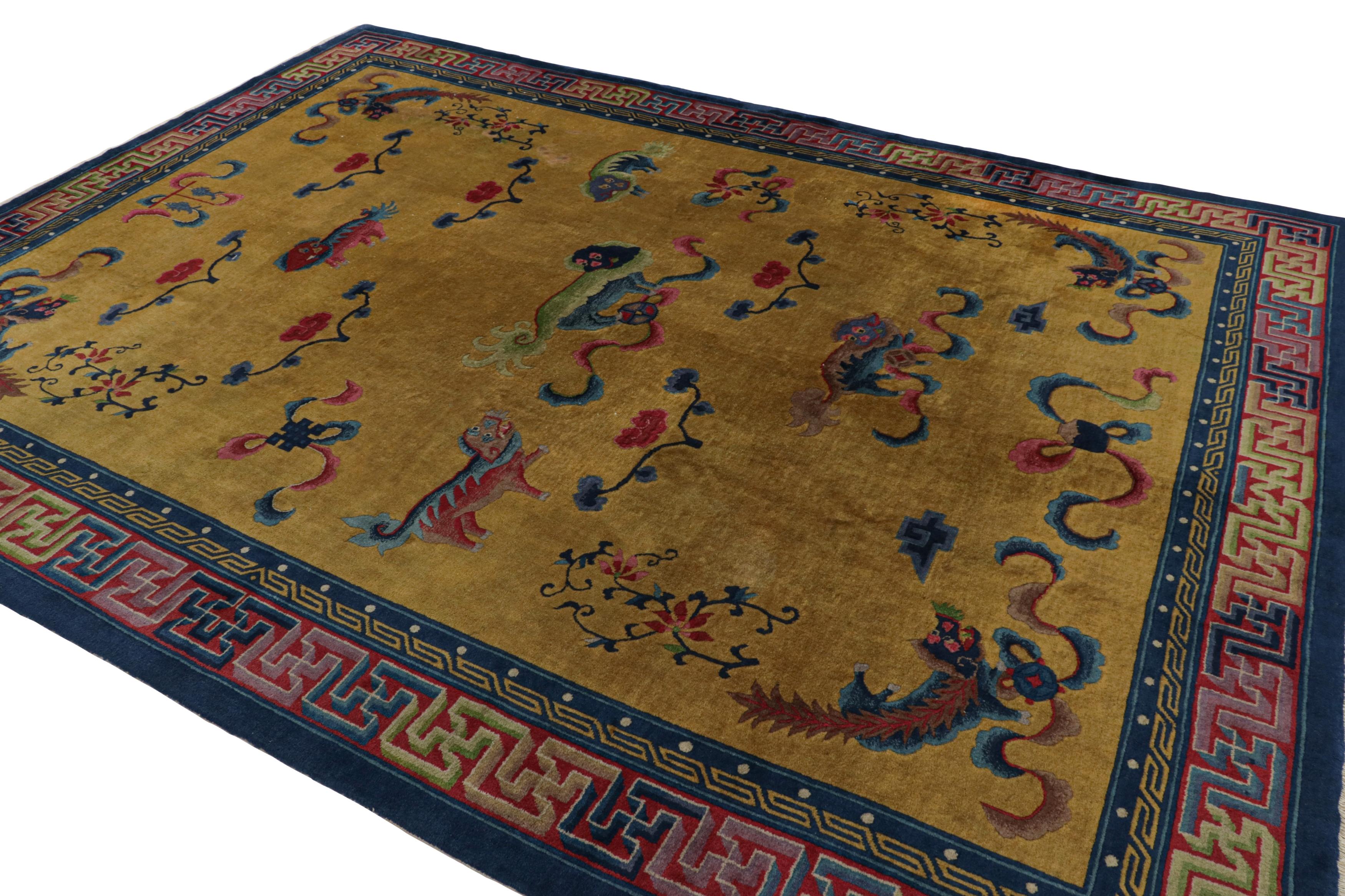 Antique Indochinese Art Deco Rug in Gold with Kirin Pictorials, from ...