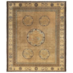 Antique Indochinese Gold Medallion Rug with Floral Accent by Rug & Kilim