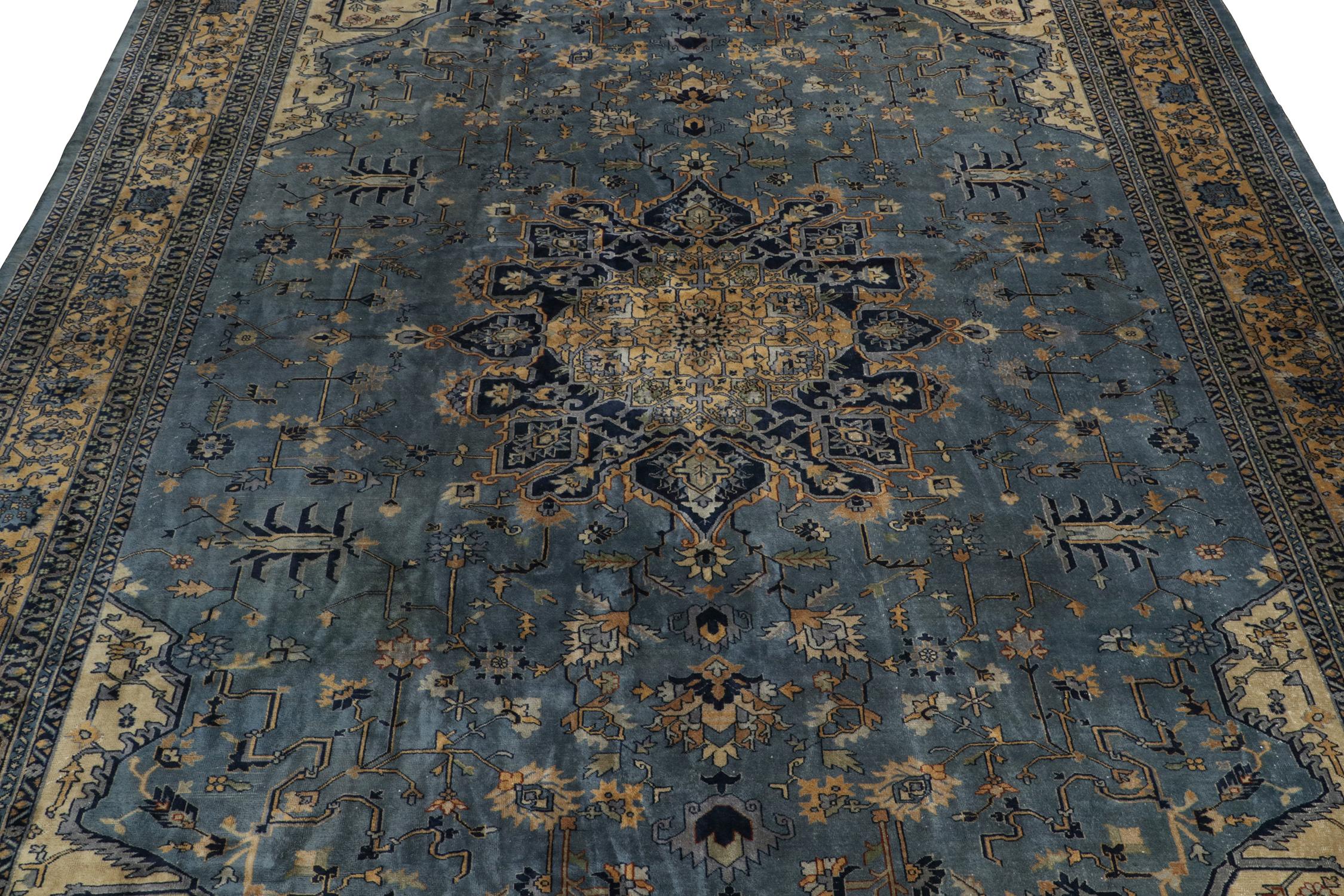Turkish Antique Indochinese Samarkand rug in Blue with Gold Medallion - by Rug & Kilim For Sale