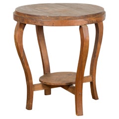 1900s Antique End Table with Curved Legs & Lower Shelf