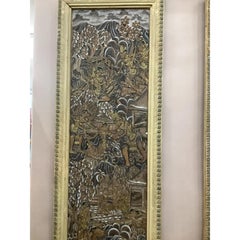 Antique Indonesian 4 Panel  Carved Painted and Giltwood Screen or Room Divider