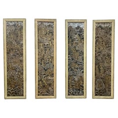 Antique Indonesian 4 Panel  Carved Painted and Giltwood Screen or Room Divider