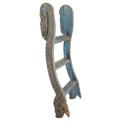 Antique Indonesian Blue Painted and Carved Ladder with Green and Gold Accents