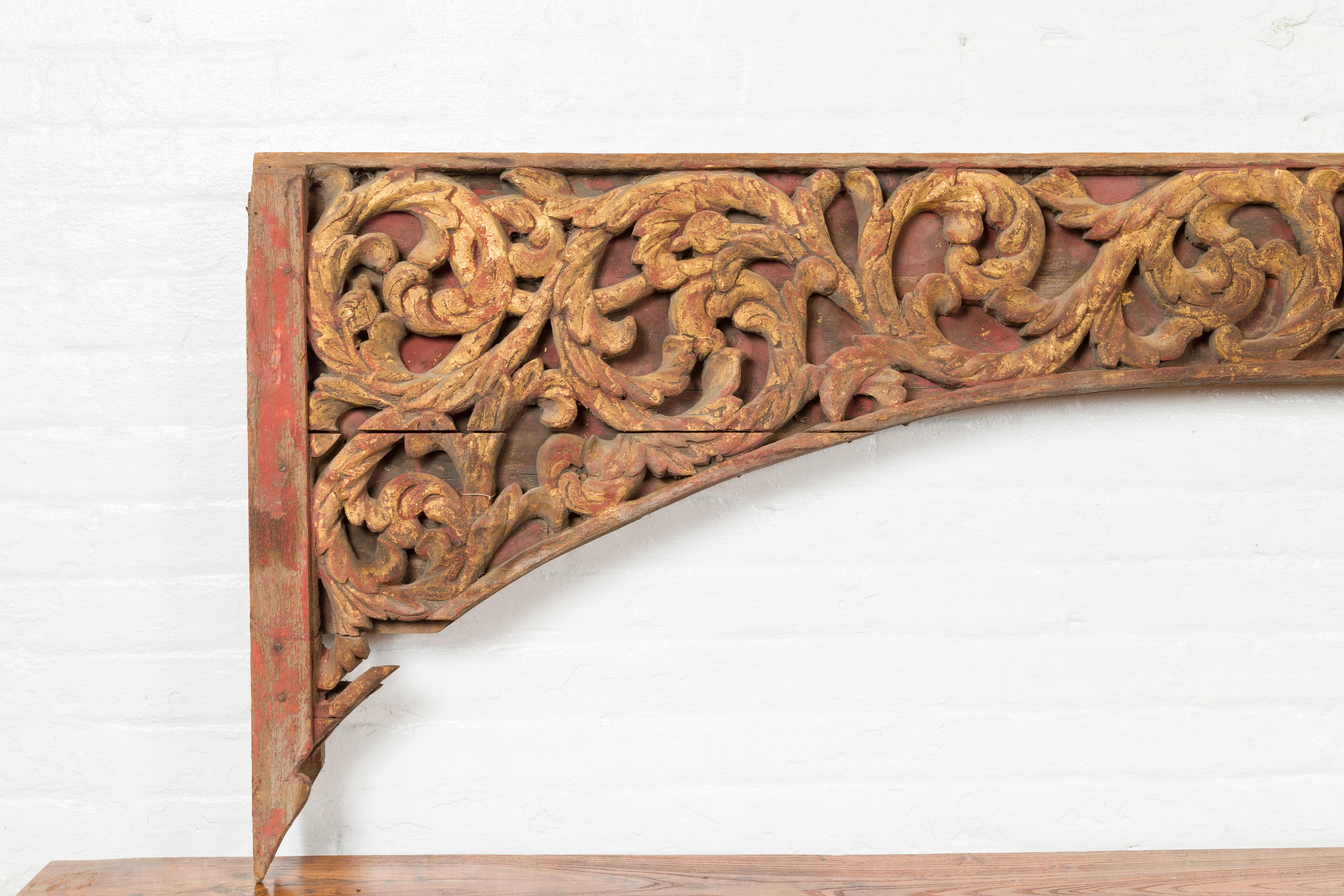 19th Century Antique Indonesian Carved and Painted Architectural Panel with Rinceaux Frieze For Sale
