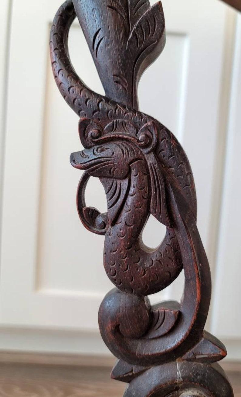 Antique Indonesian Carved Dragon and Peacock Sewing Table 3