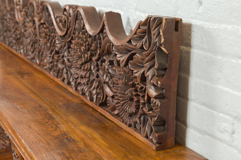 Antique Indonesian Carved Teak Architectural Panel with Floral and Foliage Decor For Sale 6