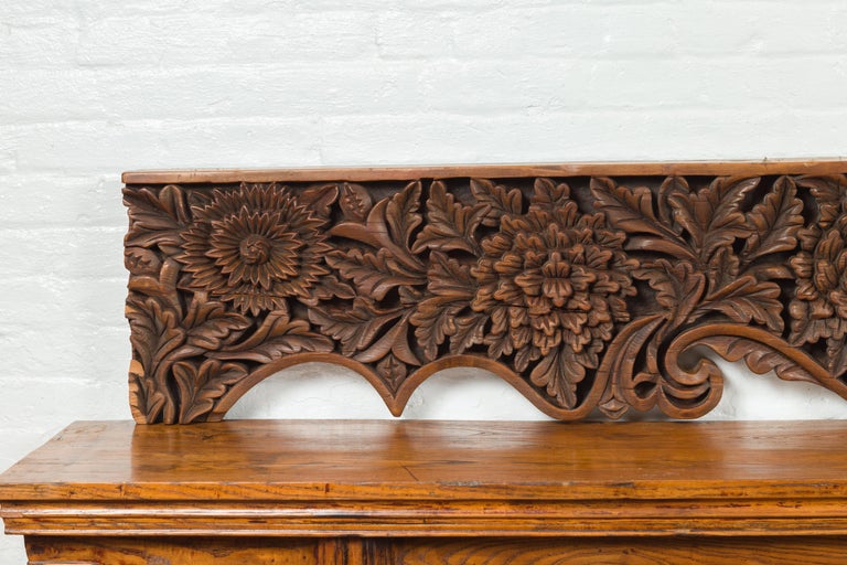 Antique Indonesian Carved Teak Architectural Panel with Floral and Foliage Decor For Sale 7
