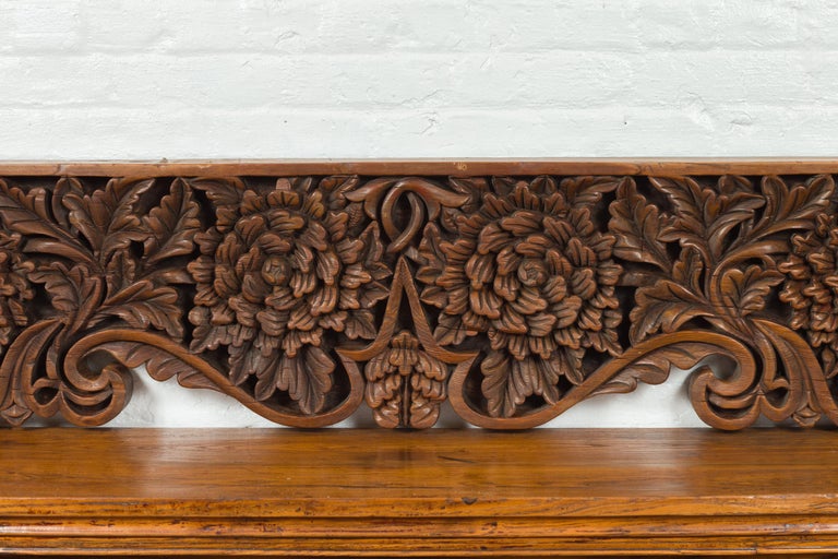 Antique Indonesian Carved Teak Architectural Panel with Floral and Foliage Decor For Sale 8