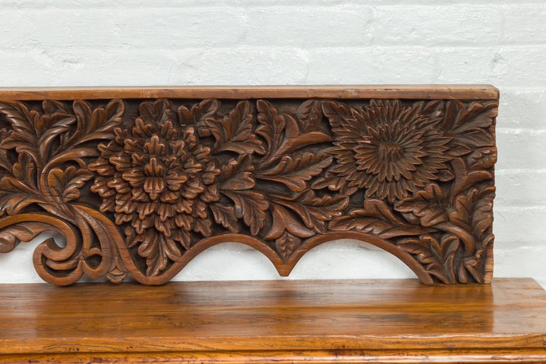 Antique Indonesian Carved Teak Architectural Panel with Floral and Foliage Decor For Sale 9