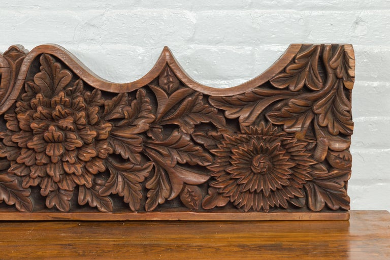 Antique Indonesian Carved Teak Architectural Panel with Floral and Foliage Decor For Sale 1