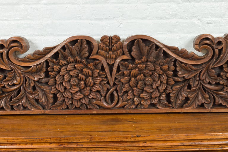 Antique Indonesian Carved Teak Architectural Panel with Floral and Foliage Decor For Sale 2