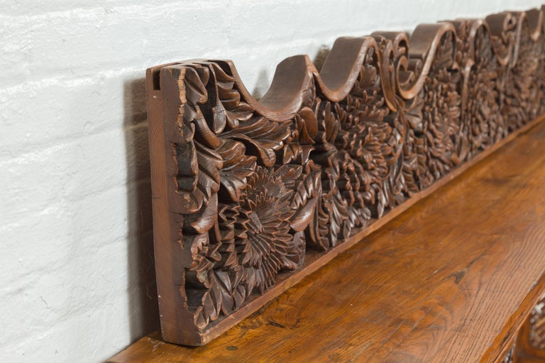 Antique Indonesian Carved Teak Architectural Panel with Floral and Foliage Decor For Sale 5