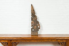 Antique Asian Carved Wooden Triangular Fragment Depicting a Falling Figure