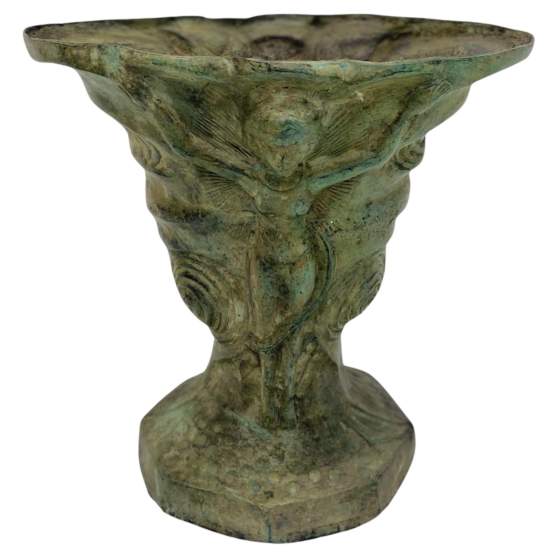 Antique Indonesian Conical Patina'd Metal Urn / Planter
