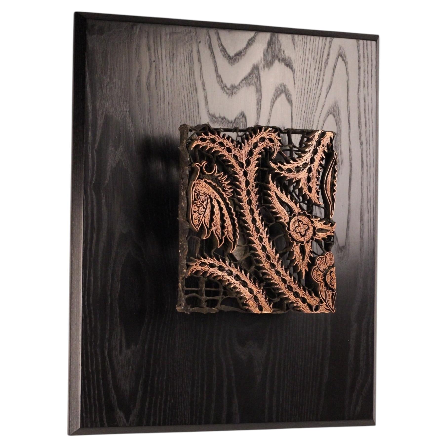 Bloc d'impression antique indonésien en cuivre pour batik, motif « Lombok », décoration murale textile CAP en vente