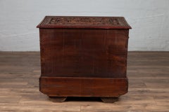 Antique Indonesian Hand Carved Blanket Chest with Polychrome Design and Wheels