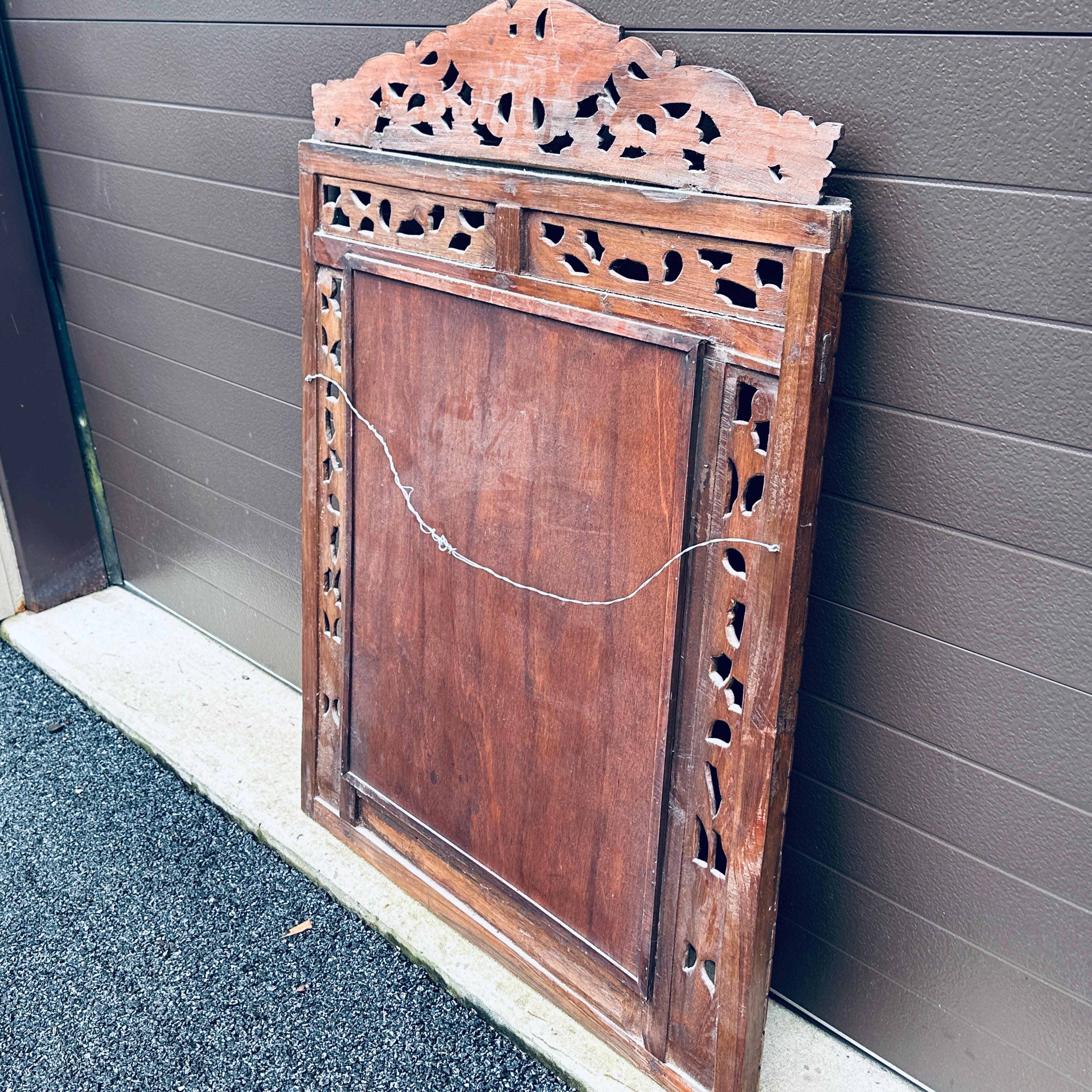 Antique Indonesian Hand Carved Teak Wall Mirror With Openwork For Sale 5