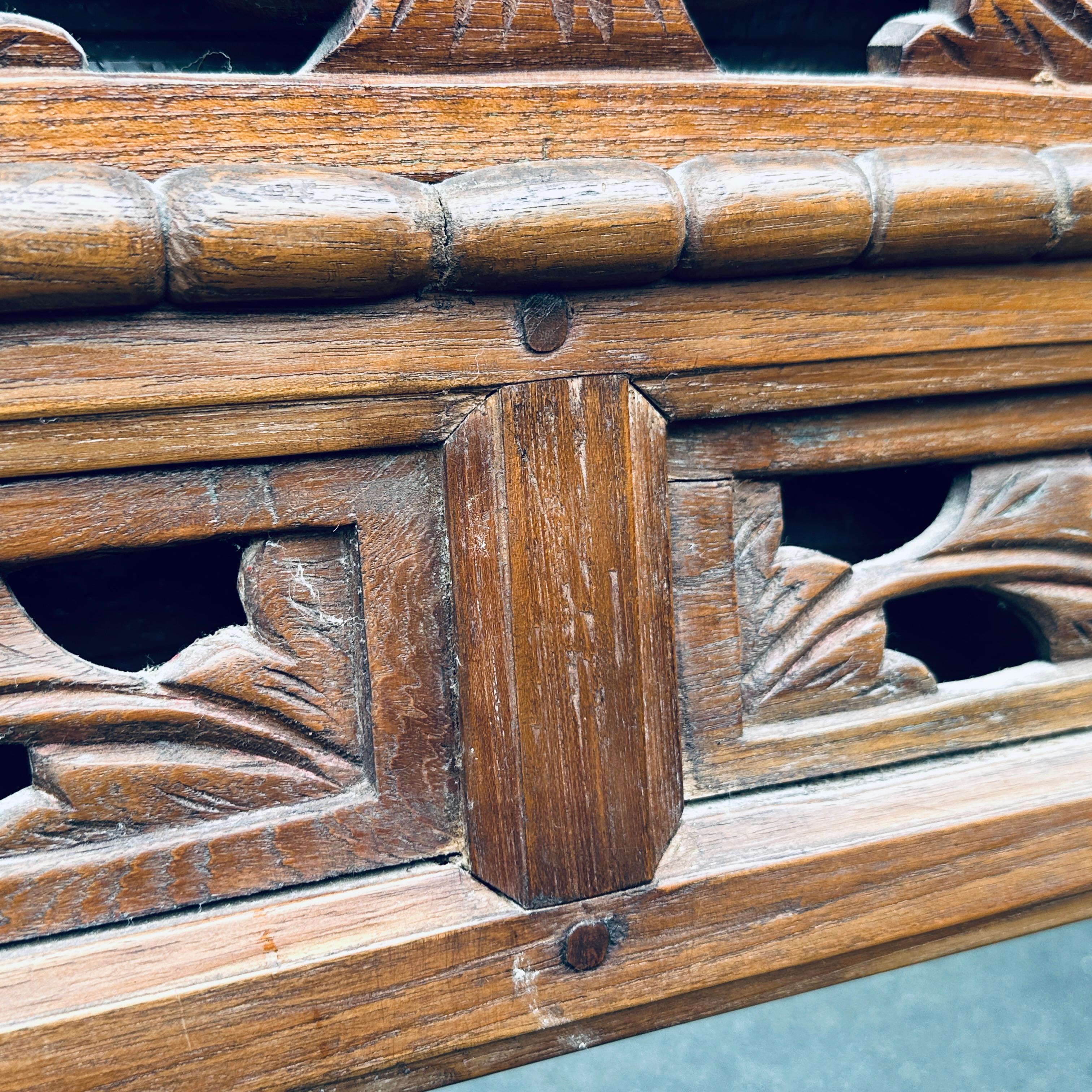 Antique Indonesian Hand Carved Teak Wall Mirror With Openwork For Sale 6